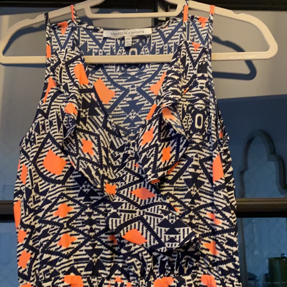 Navy/ Orange Geometric Pattern Dress - image 2